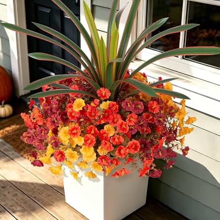 INXUGAO Fake Fall Window Box Flowers, Sunset Color