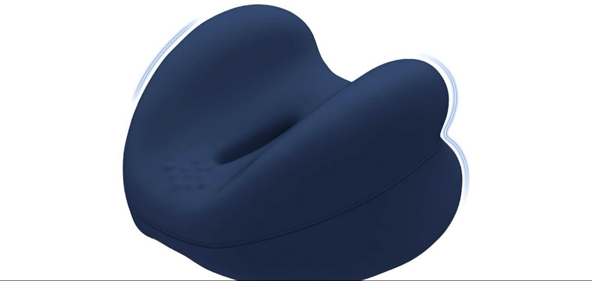 Blue Ergonomic Memory Foam Leg Pillow light blue and gray in color