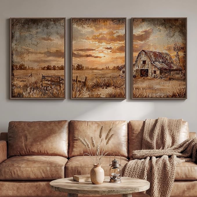 Cuspin Large Farmhouse Landscape Wall Art, Set of 3 20x30 in