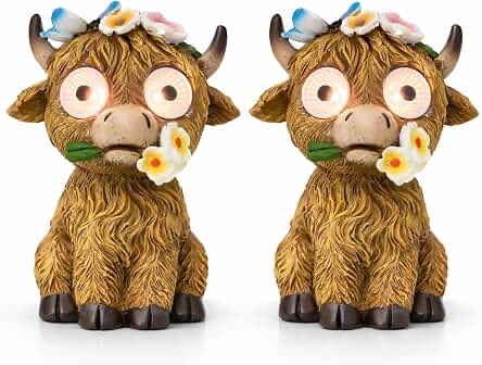 iStatue Solar Highland Cow Figurine (2-Pack)