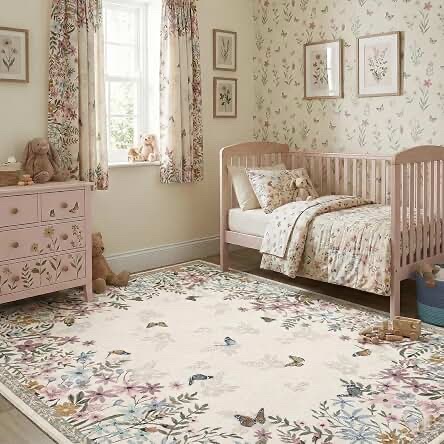 YIHOOUSE Beige Floral Print Living Room Area Rug
