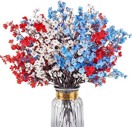 Ammyoo 16 Pcs Artificial Flowers (Red White Blue)