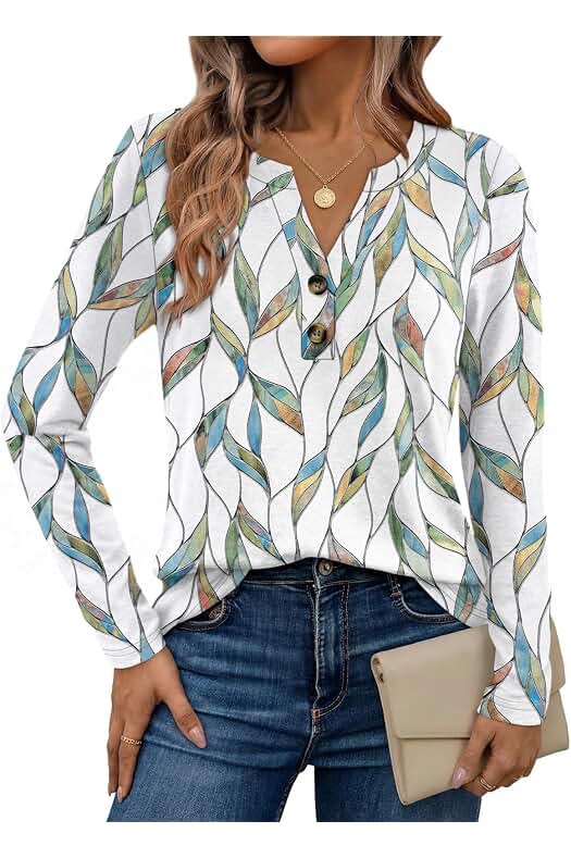 Dealmore Women's Blouse Leaf Print White XL