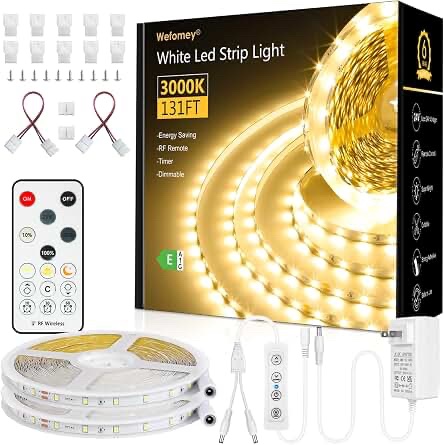 Wefomey 3000K White LED Strip Light 131FT