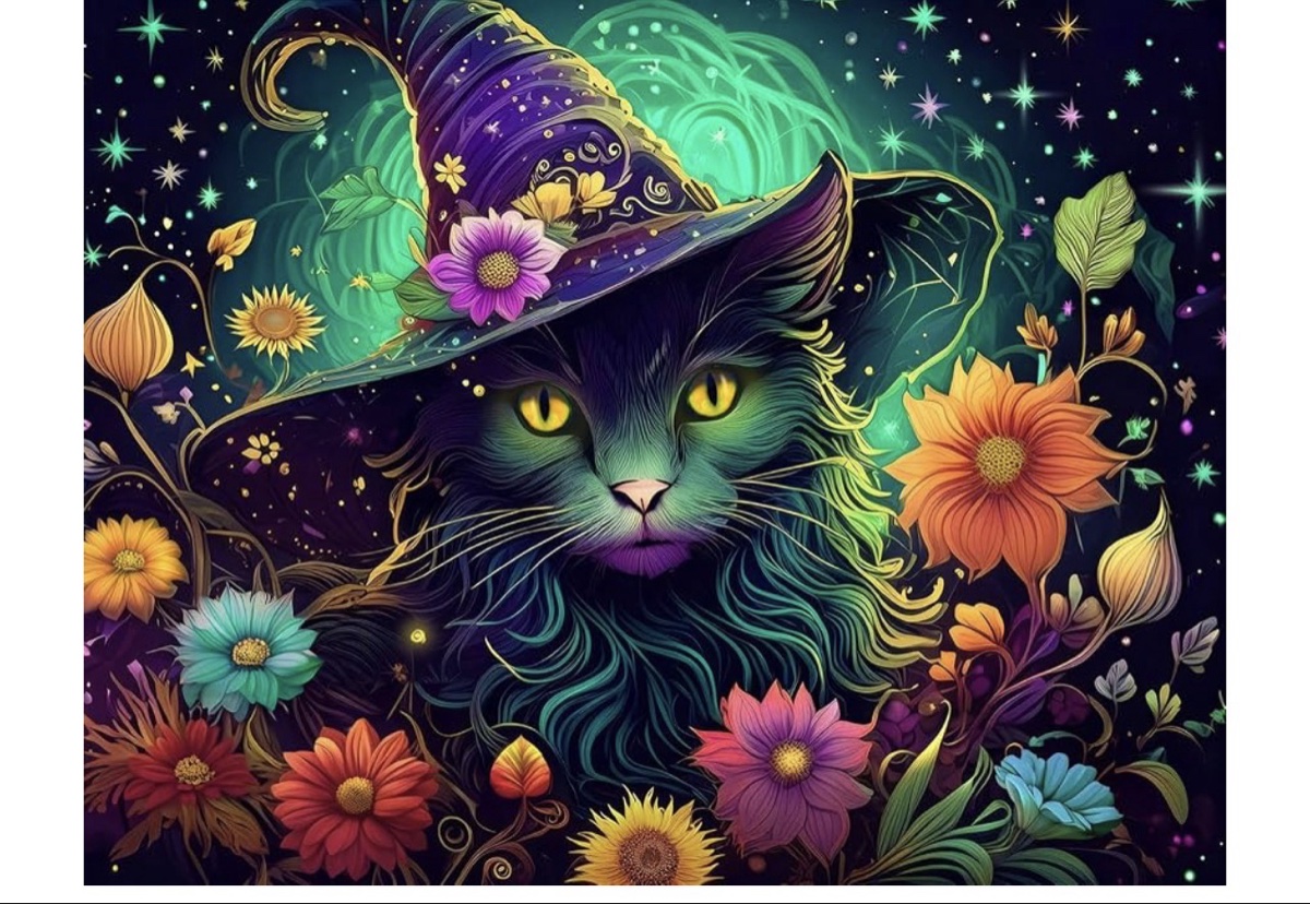 Cafly 1000 Piece Jigsaw Puzzle - Black Cat and Glowing Mushrooms stock photo may vary from puzzle.