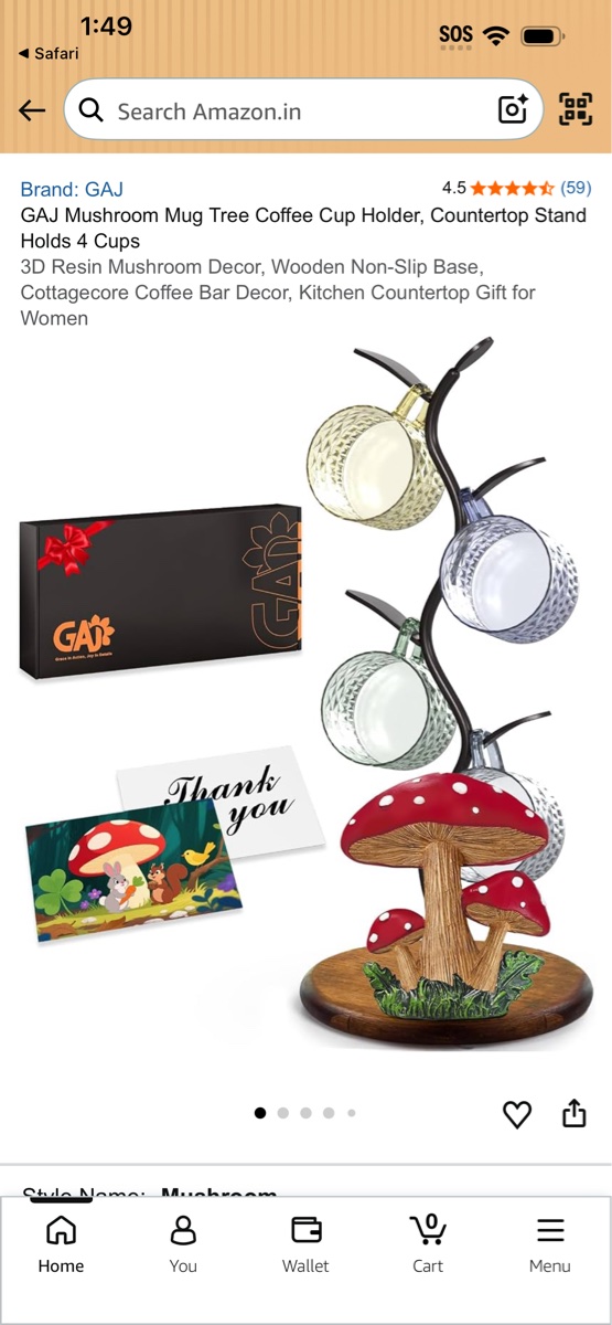 GAJ Mushroom Mug Tree Coffee Cup Holder