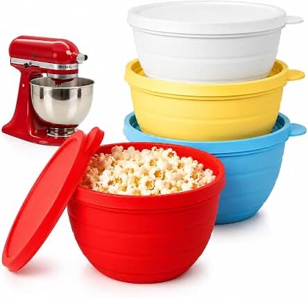 HELEICHA 4 Pack Silicone Bowl Liners with Lids for KitchenAid 5 Quart Stand Mixer