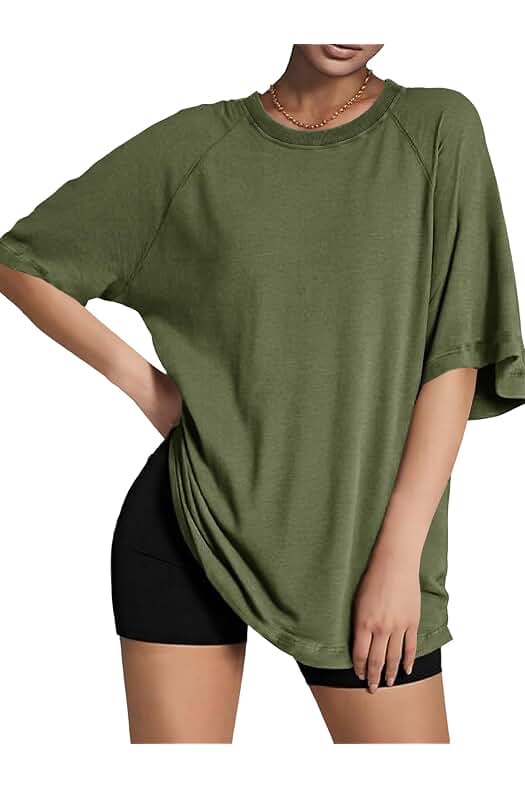 Tankaneo Womens Oversized Tshirts Crew Neck Short