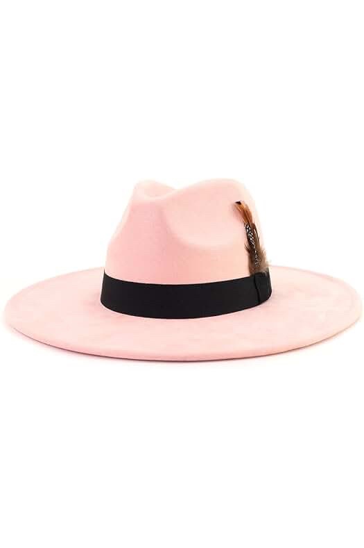 LIDHAY Wide Brim Fedora Hat - Skin Pink