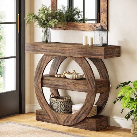 41.33" Solid Wood Console Table with 3-Tier Open Shelves, Modern Farmhouse Rustic Entryway Sofa Table, Long Accent Table for Living Room & Hallway