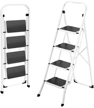 HBTower Folding Step Ladder Stool for Kitchen and Home, White