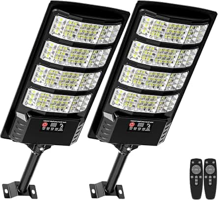 2 Pack Solar Lights Outdoor, IP65 Waterproof Solar Street Motion Sensor Lights with Remote Control, 8000K Dusk to Dawn LED Security Flood Outdoor Light Wide Angle Range for Yard, Garage, Porch, Farm