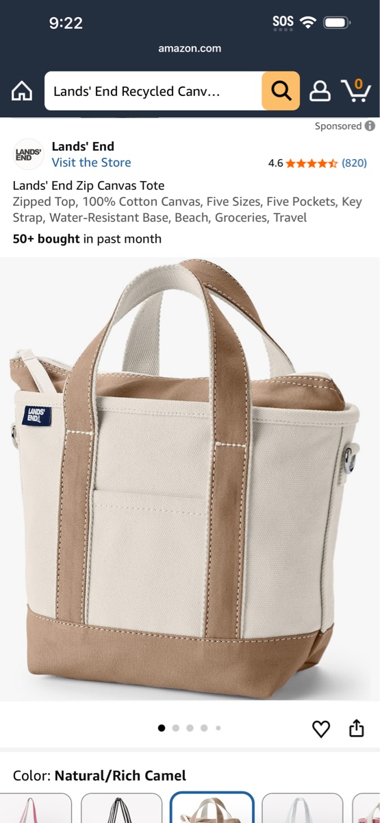 Lands' End Recycled Canvas Tote Bag with Contrast Trim
