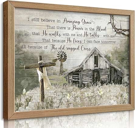 Black frame Religious Wall Art Decor - 'I Still Believe in Amazing Grace' The Old Rugged Cross Design, 12x16 Inch Black and Gold Framed