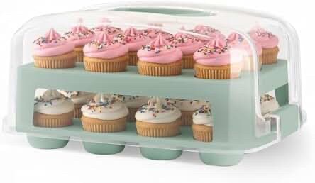 WHITE MosJos 2in1 Cupcake Carrier and Cake Keeper with Lid, Cupcake Box to Fit 12, Sturdy, BPA-Free Cupcake Holder with Two Secure Side Closures, Dishwasher Safe (White) : Home & Kitchen