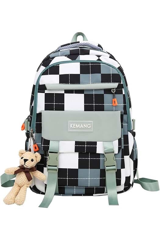 Jupken Women's Kawaii Checkered Travel Casual Daypack (Green)