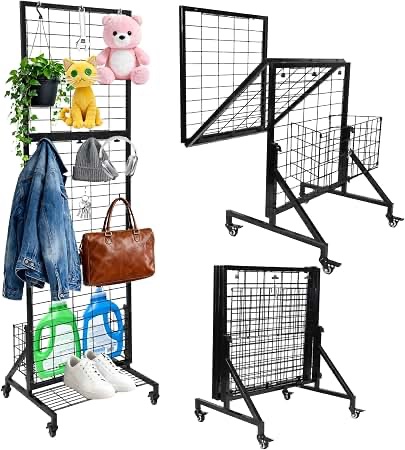 Apshouby Foldable Grid Wall Panels for Storage and Retail Merchandise Display, Black