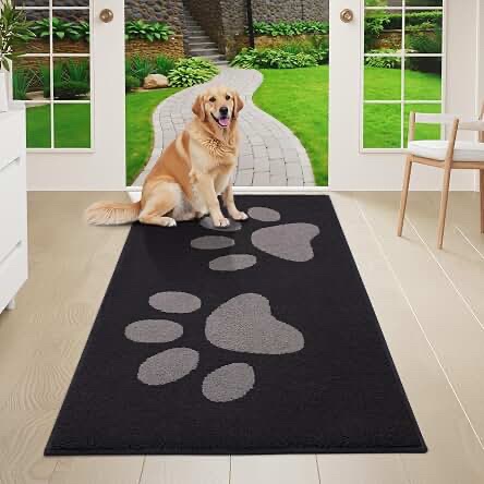 Buganda Dog Door Mat for Muddy Paws, 47x24 Inches, Black and Grey