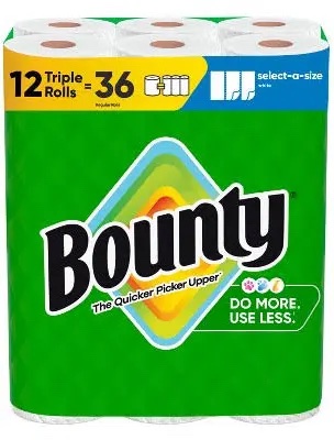 Bounty Paper Towels, Family Triple Rolls, 12 Count