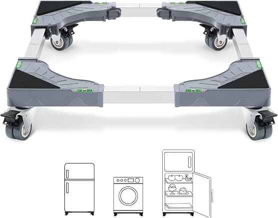 Adjustable Mobile Appliance Base / Washing Machine Stand with Locking Wheels
