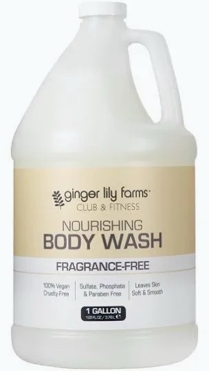 (One leaked-pictured)Ginger Lily Farms Club & Fitness Body Wash, Fragrance Free, 128oz/4pk