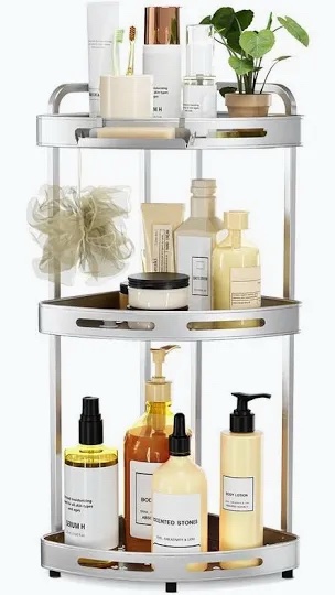 Binecer Shower Caddy Standing Corner for Bathroom Storage, 3-Tier Silver
