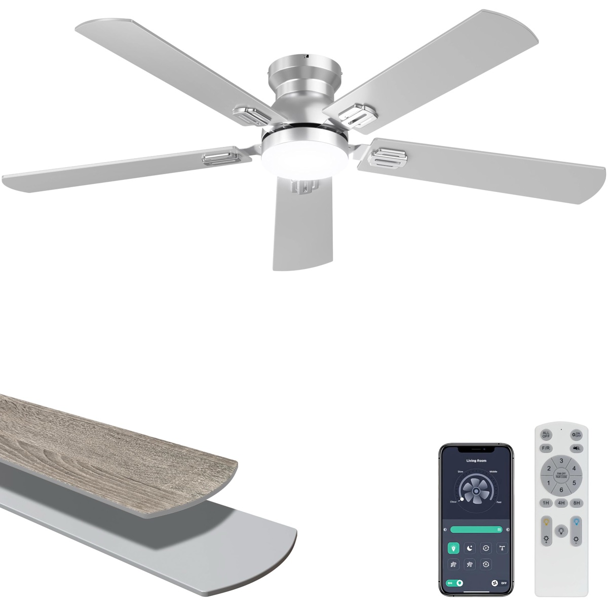 Ohniyou 52-Inch Ceiling Fan - Silver