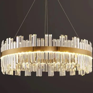 Oniegg 23.6" Gold Modern LED Crystal Chandelier, 3-Color Dimmable Pendant Light with Remote