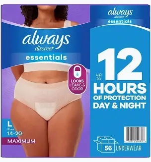 Always Discreet Essentials Maximum Underwear Size L (14-20), 56 Count