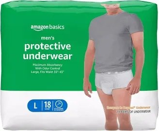 Amazon Basics Men's Protective Underwear, Maximum Absorbency, Large, 18 Count