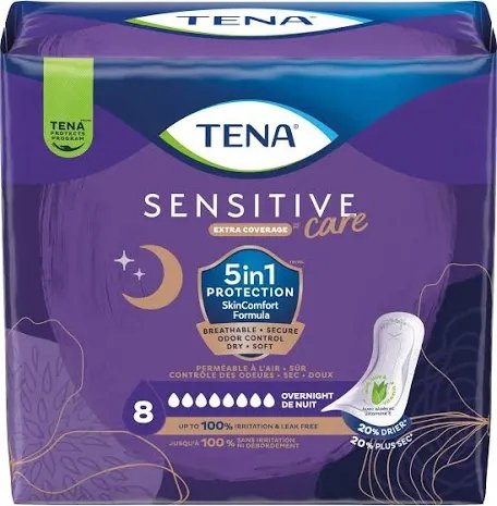 TENA Sensitive Care Extra Coverage Overnight Pads - 90 Count
