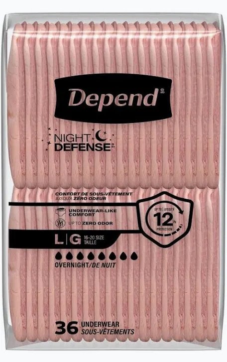 Depend Night Defense Overnight Incontinence Underwear for Women, Size Large, 72 Count