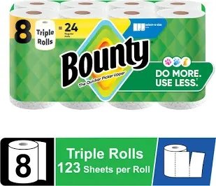 Bounty Paper Towels, Family Rolls, 8 Count