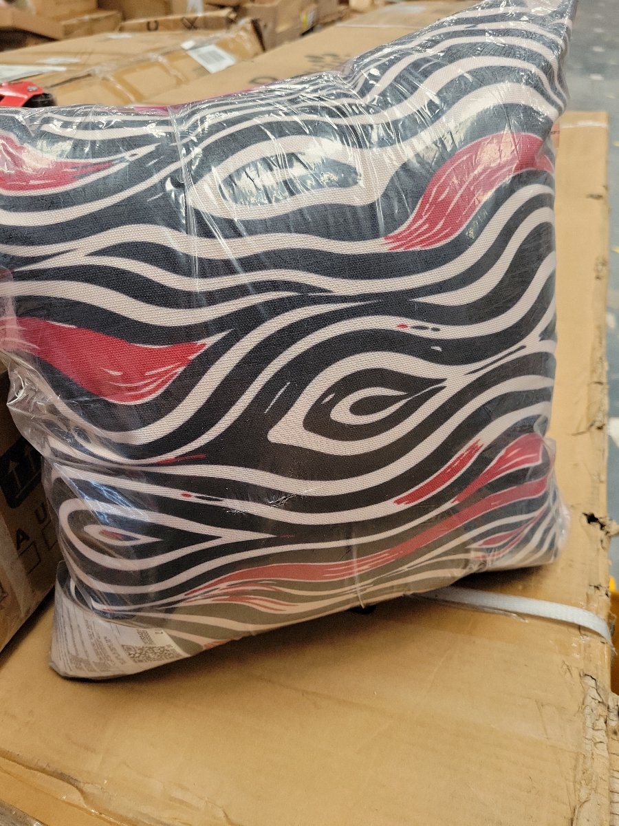 Decorative Accent Throw Pillow with Red, Black, and White Abstract Wave Pattern