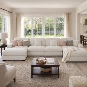 Snow Velvet U-Shaped Sectional Couch with Double Chaise for Home & Commercial Spaces