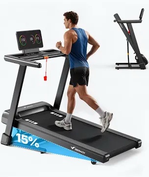 MERACH Smart Foldable Treadmill: 15% Motorized Incline, App Workouts, Heavy‑Duty 300 lbs Load