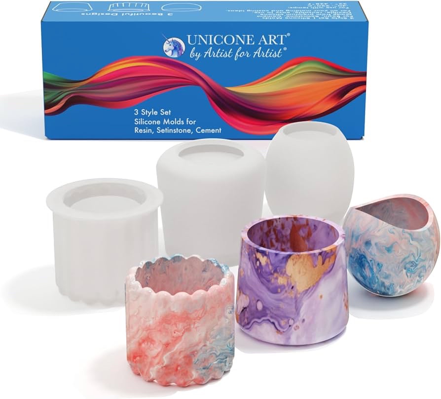 Unicone Art 3-Piece Silicone Mold Set for Resin, Setinstone, and Cement