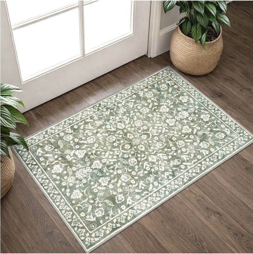 Chicpals Farmhouse Kitchen Area Rug - 2' x 3' Fresh Green Floral