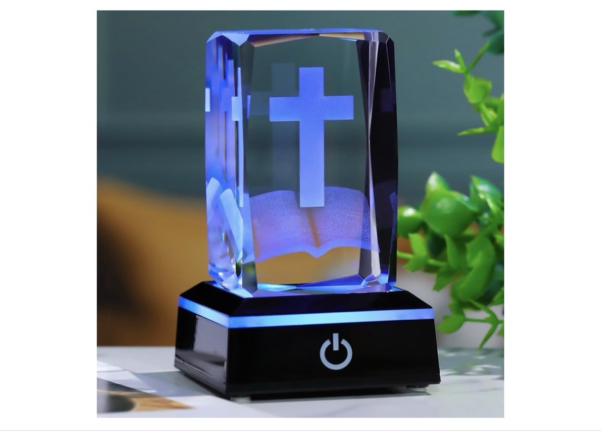 3D Laser Engraved Crystal Photo Plaque with LED Light Base
