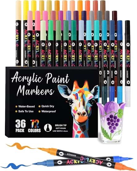 Winsons Acrylic Marker Dual-Tip Set, 36 Piece / 72 Colors