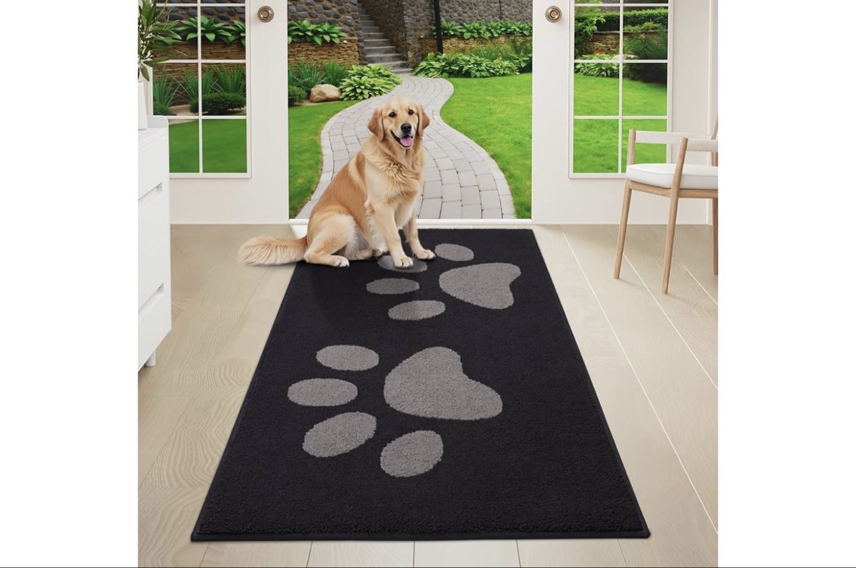 BUGANDA Dog Door Mat for Muddy Paws, 47x24 Inches, Black and Grey