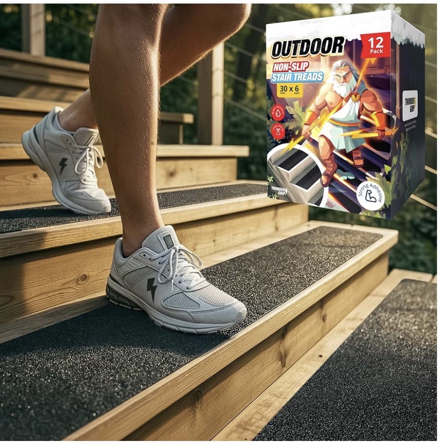 Thunder Grip Outdoor Non-Slip Stair Treads - 30 x 6 Inch, 12 Pack, Glow in the Dark