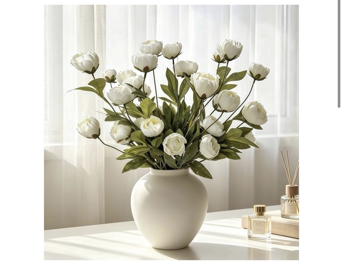 Vybo Artificial Peonies Flowers 8 Pcs White