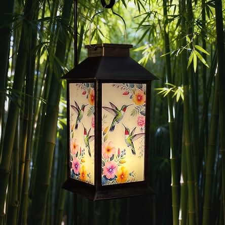 SIMILAR Solar Lantern with Three Hummingbirds Design, Model FD-315