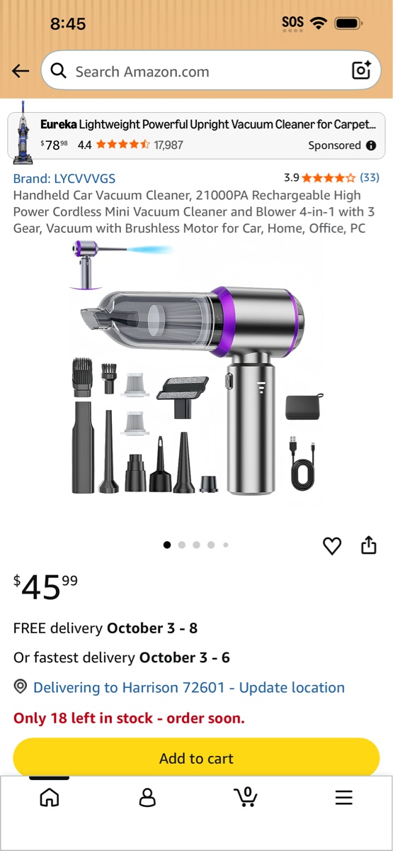 Amazon.com: TIDY PALM Car Vacuum Portable Cordless, 18000Pa 2 in 1 Cleaner&Air Duster, 130W Brushless Motor Handheld Vacuum Cordless with 7800mAh Battery, LED Light, Multi-Nozzles for Car, Home, Office : Home & Kitchen