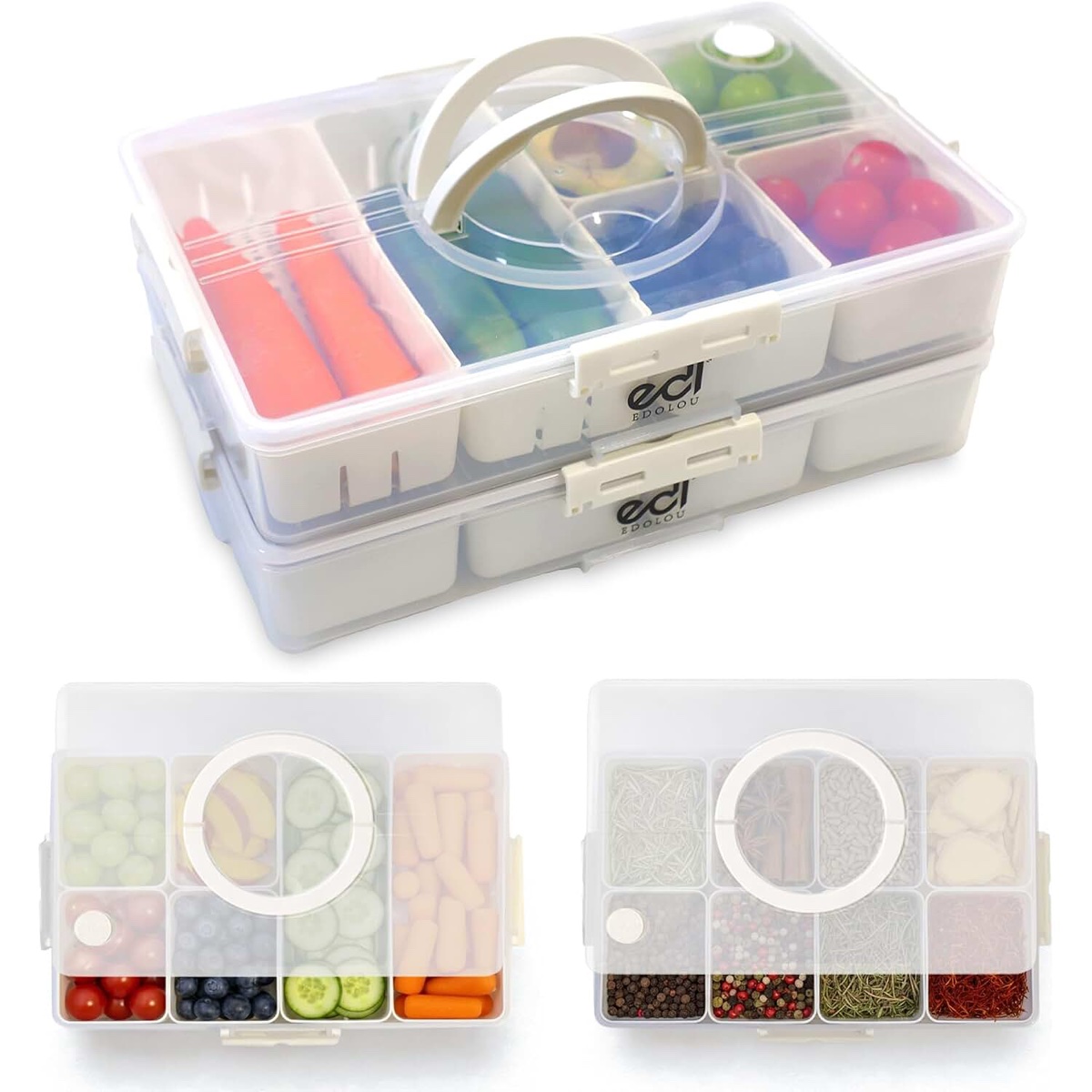 VOUKEN 2-Piece Plastic 8-Compartment Food Storage/Serving Tray