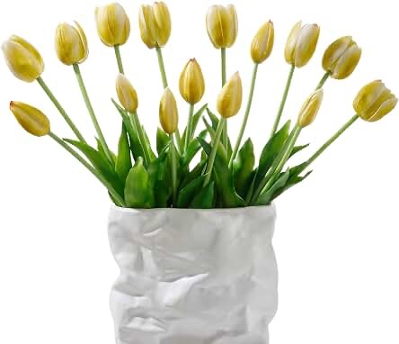 LINSIE 15 Pcs Green Artificial Flowers Tulips Real Touch Latex Plastic Faux Bouquets