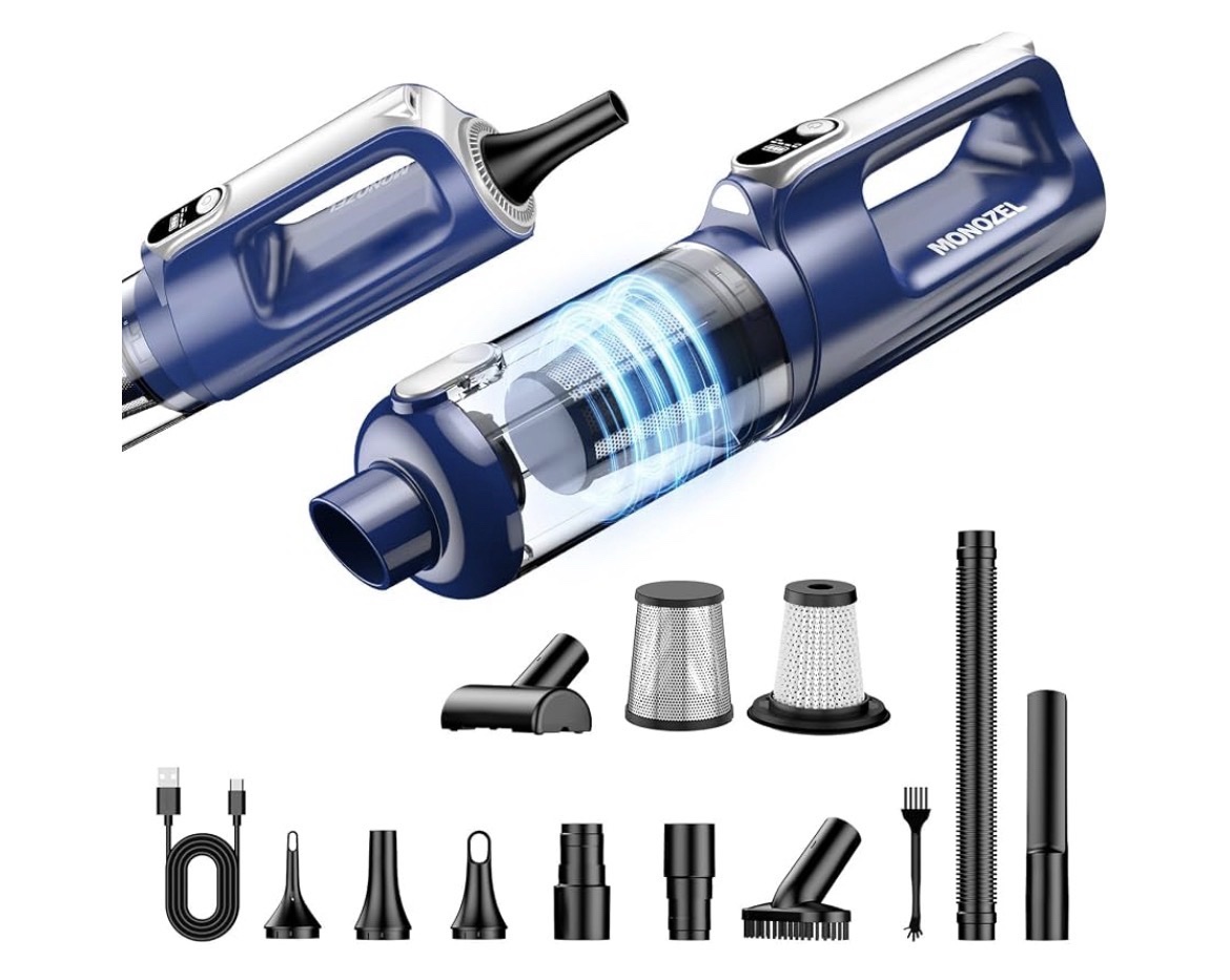 Amazon.com: TIDY PALM Car Vacuum Portable Cordless, 18000Pa 2 in 1 Cleaner&Air Duster, 130W Brushless Motor Handheld Vacuum Cordless with 7800mAh Battery, LED Light, Multi-Nozzles for Car, Home, Office : Home & Kitchen