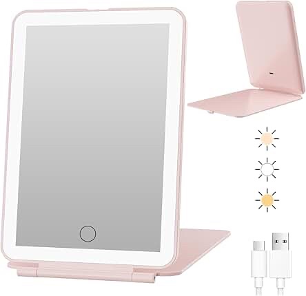 ZHUOTHAN LED Rechargeable Makeup Mirror (Pink)