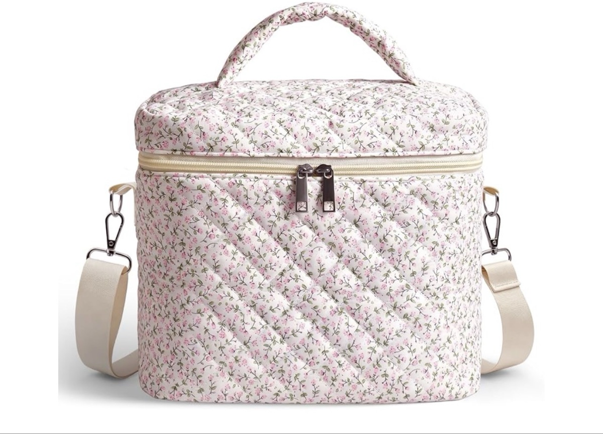 Yzryth Quilted Floral Lunch Bag for Women (Pink)